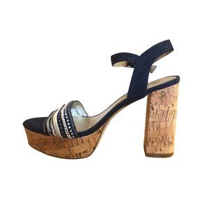 Nine West Kiera Size 8 Denim Cork Platform Sandal